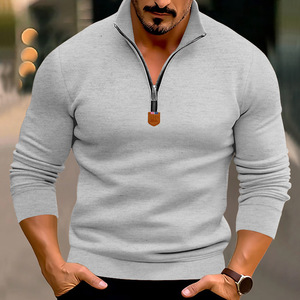 Suéter de Hombre para Otoño/Invierno, Color Sólido, Manga Larga, Cuello Alto con Media Cremallera, Estilo Casual Europeo Americano, Anti-Pilling - Product Image 2