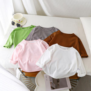 Çocuklar İçin Günlük Uzun Kollu Tişört Saf Pamuk Nem Emici Sonbahar Yeni Bebek İçlik Giysisi 3-8 Yaş Toptan - Product Image 4