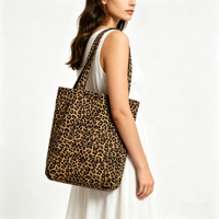 Sac fourre-tout en toile à imprimé léopard de grande capacité avec logo personnalisé, sac à bandoulière réutilisable vintage pour femmes, pour un usage quotidien