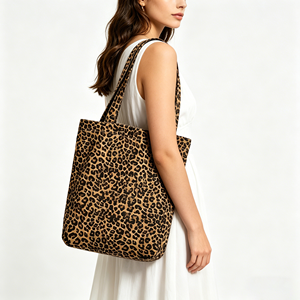 Custom Logo <b>Large</b> Capacity Leopard Print <b>Canvas</b> Tote <b>Bag</b> Reusable Vintage Shoulder Shopping <b>Bag</b> for Women Daily Use - Product Image 1