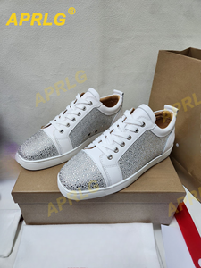 Zapatillas informales de caña baja con decoración de diamantes de imitación blancos para hombre, zapatos de fiesta transpirables con cordones - Product Image 3