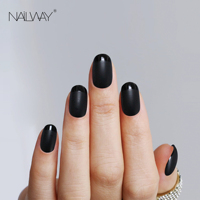 Fournisseur professionnel d'ongles : Faux ongles en gel souple courts de haute qualité, noir mat, forme ovale, style French, à presser, sans design.