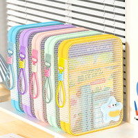 Pochette à fermeture éclair à grille A4/A5 GF, trousse à crayons créative pour étudiants, étanche, pour l'école et le bureau, pochette transparente pour documents
