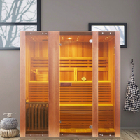Sala de sauna de vapor para el hogar de madera de cedro rojo de gran oferta con luces de siete colores, compatible con personalización