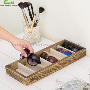 Organizador de gafas de sol con tapa abierta moderna, caja de almacenamiento de 7 compartimentos de madera marrón, vitrina de gafas - Product Image 2