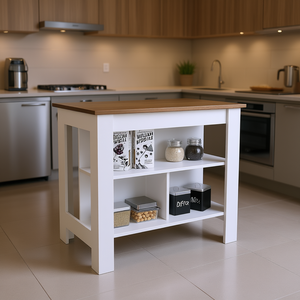 Îlot de cuisine Dozza avec trois étagères, finition blanc noyer, chariot de rangement moderne pour cuisine - Product Image 2