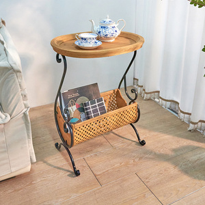 ART NEST Présentoir Européen Artisanat Antique, Chariot de Rangement Portable en Métal, Bois et Bambou, Panier de Rangement Durable pour Salon - Product Image 1