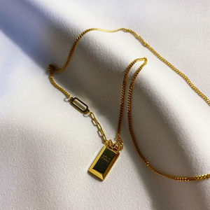 Rich Little Gold Bar Necklace Geometric Zinc Alloy Pendant 10cm Extended Chain Women Fashion Jewelry - Product Image 2