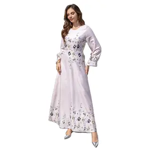 Europe And The Middle East Muslim Round Neck Flowers Embroidered Women's Robes Muslim Eid Long Dress Wholesale