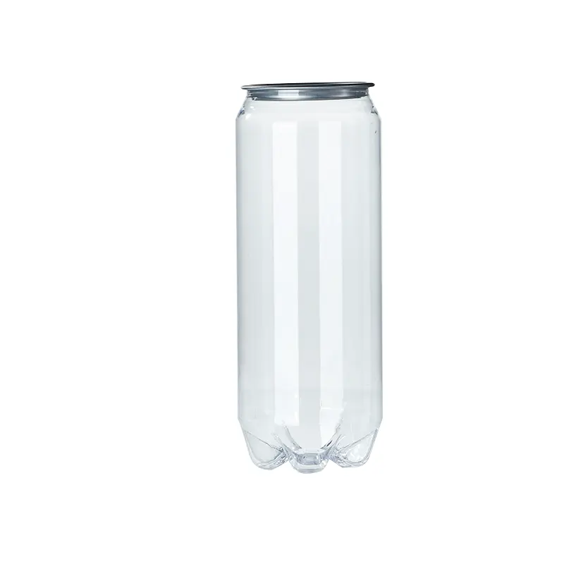 500ml Popular Beverage Bottle Transparent PET Plastic Aluminum Customized Pet Can Plastic Drink Cans with Aluminum Caps JIARONG