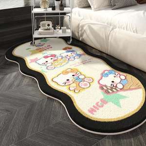 Tapis en fausse fourrure de cachemire Hello Kitty, forme ondulée, motif original, facile à nettoyer, pour chambre à coucher, salon, usage domestique - Product Image 1