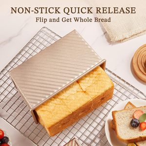 Pullman toaf Pan con coperchio Non-Stick Bakeware <span class=keywords><strong>oro</strong></span> corrugato in acciaio al carbonio pane Toast Box stampo con coperchio per la cottura del pane - Product Image 5