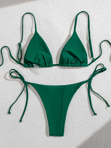 Ensemble de bikini triangulaire pour femmes, couleur unie, avec liens sur les côtés, maillot de bain à bretelles réglables, vêtements de plage pour dames - Product Image 2