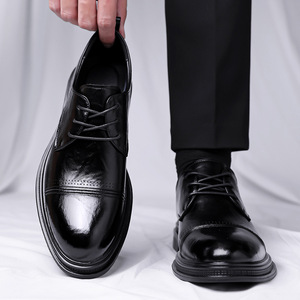 Chaussures habillées en cuir à lacets pour hommes, noires, formelles, pour mariage, affaires, taille adulte 1299 - Product Image 4