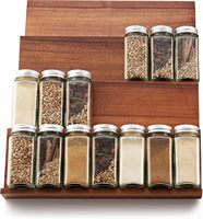 Organisateur d'épices en bois d'acacia pour cuisine, plateau de rangement pour tiroir à épices avec 28 bocaux pour armoires de cuisine