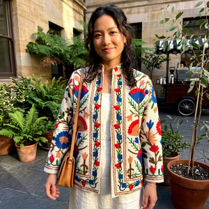 Floral Embroidered Wool Blend <b>Jacket</b> <b>Mandarin</b> <b>Collar</b> Full Sleeve Prairie Chic Autumn Women's Coat - Product Image 1