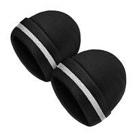 Topi Rajut Akrilik Hitam 100% Hangat untuk Musim Dingin, Lari, Aktivitas Luar Ruangan, Beanie Hi Vis dengan Pita Reflektif, Logo Kustom, Beanie Reflektif