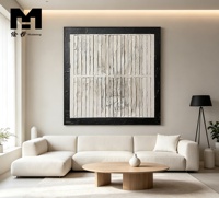 Tableau mural sur toile peint à la main, texture 3D en relief, rayures noires et blanches, style Wabi Sabi, peinture à l'huile artisanale avec cadre, décoration intérieure