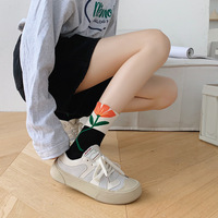 Chaussettes décontractées en coton pour femme, mi-mollet, à motif floral tridimensionnel à petits pétales, style forêt doux, passe-partout, pour l'été