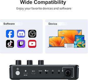 Console de mixage audio pour jeux MT-VIKI, interface audio avec effet RGB, microphone XLR/TRS, alimentation fantôme 48V - Product Image 2
