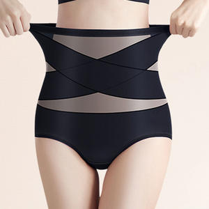 Slip en nylon taille haute sans couture pour femmes, sous-vêtement mince de contrôle du ventre croisé avec <span class=keywords><strong>culotte</strong></span> respirante de couleur unie pour filles - Product Image 5