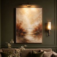 Peinture peinte à la main, style Wabi-sabi, peinture de paysage texturée, peinture décorative d'intérieur avec cadre pour art mural