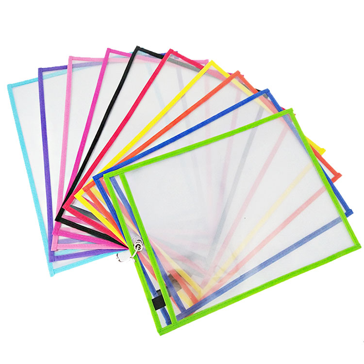 Hot Selling Transparent Document Pocket 10*13 Inch Custom Logo Pvc Office Supplies Wholesale Reusable Dry Erase Pockets
