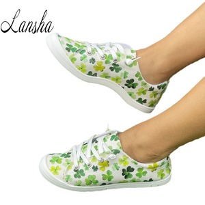 Vente en gros d'usine d'oeuf de pâques et de trèfle vert imprimé chaussures de marche confortables semelle plate super douce pour femmes chaussures en toile à lacets - Product Image 2