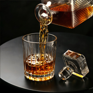 <span class=keywords><strong>Carafe</strong></span> à <span class=keywords><strong>whisky</strong></span> de luxe en verre sans plomb 1000 ml (33,5 oz) carrée côtelée avec bouchon hermétique pour bourbon domestique - Product Image 5