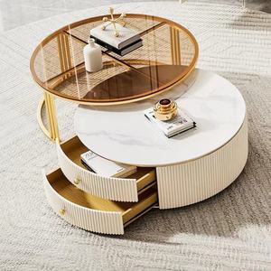 Mesa de Centro de Vidrio con Placa de Roca, Grande, Combinable, para Sala de Estar, Estilo Moderno Minimalista, para Apartamentos Pequeños, Telescópica, Alta y Baja - Product Image 4