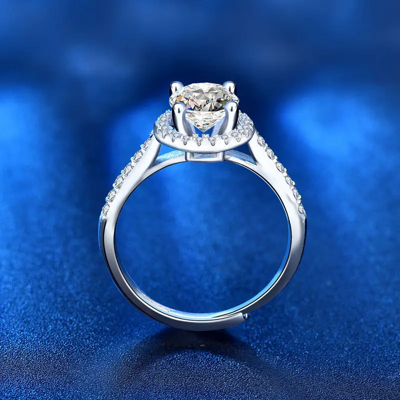 브릴리언트 컷 1ctmoissanite 반지 925 실버 18K 화이트 골드 도금 라운드 다이아몬드 반지 클래식 약혼 보석