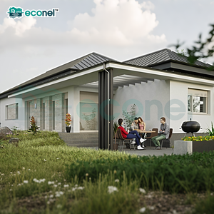 Villa moderne à un étage avec toit à plusieurs pente, structure en acier, 3 chambres, entièrement meublée, <span class=keywords><strong>maison</strong></span> préfabriquée de luxe pour le marché paraguayen - Product Image 1