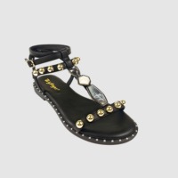 Sandales plates personnalisées pour femmes avec pierres et perles, à lanières cheville, bout ouvert, confortables et antidérapantes