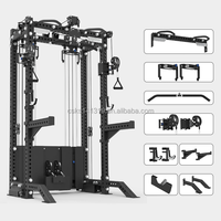 Rack de musculation multifonctionnel Smith avec système de croisement de câbles intégré, équipement de gym à domicile tout-en-un avec accessoires complets