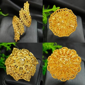 Bagues de mariage classiques de Dubaï plaquées or 24 carats pour femmes, bagues d'<span class=keywords><strong>index</strong></span> romantiques et élégantes en laiton creux étanche de style vintage - Product Image 3