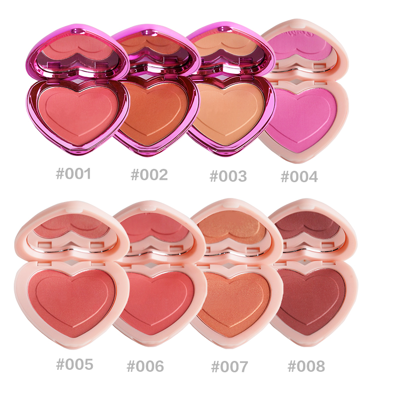 8 Color Heart Shape Powder Matte Shimmer Private Label Blusher Palette Oem Waterproof Blusher Make Your Own Logo Blush Makeup