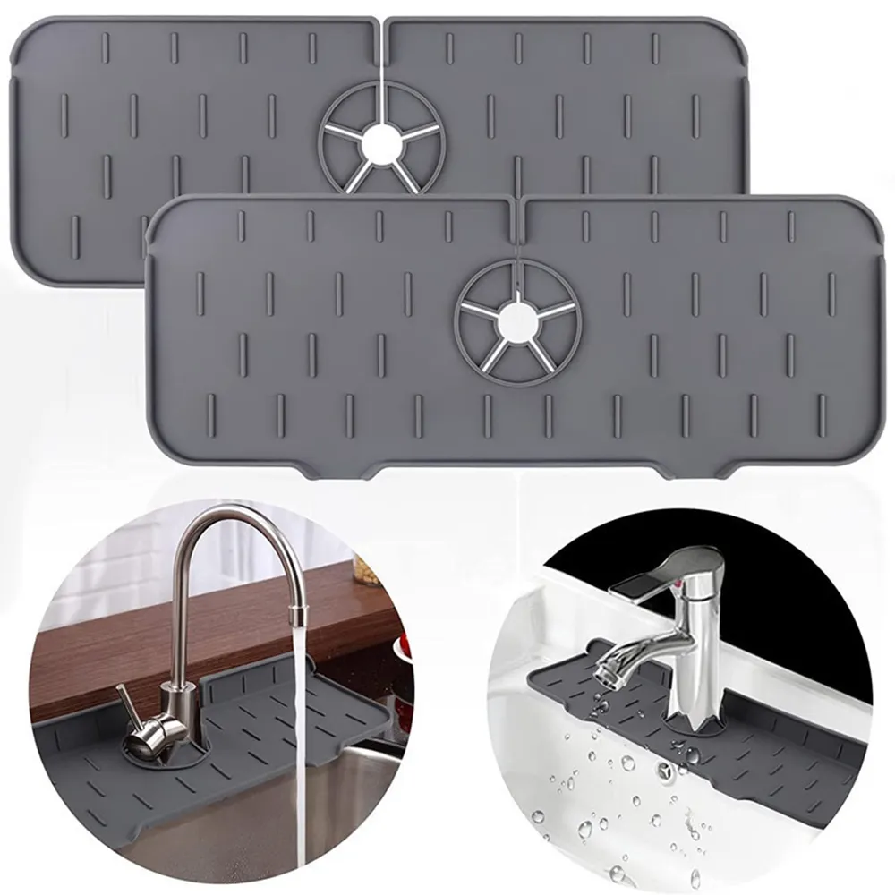 Customized Silicone Faucet Sink Splash Guard Water Catcher Drying Mat For Kitchen Bathroom Faucet Absorbent Mats   Pads