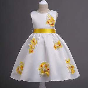 Girls 3D Floral Dress White Yellow Petal Skirt Stage Performance Wear For Children Spring 2017 - Product Image 1