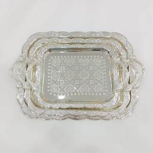 Plateau de service en métal de luxe, plaqué or, élégant ensemble de plateaux et de plats à fruits avec des couleurs blanc et <span class=keywords><strong>noir</strong></span> - Product Image 3
