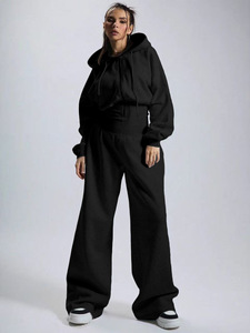 C1584 <span class=keywords><strong>Combinaison</strong></span> pantalon de survêtement droit en <span class=keywords><strong>velours</strong></span> pour <span class=keywords><strong>femme</strong></span> avec capuche, cordon de serrage et fermeture éclair à la taille – Vente en gros - Product Image 3