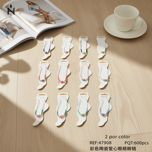 Cavigliera in ceramica colorata a forma di cuore con occhio, 2 pezzi per colore, gioielli alla moda da donna - Product Image 3