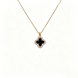 Collar con Colgante de Trébol Chapado en Oro, Collar de Trébol de Cuatro Hojas Negro con Circonita, Joyería de Amuleto de la Suerte para Mujer - Product Image 3