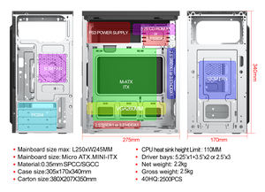 Boîtier de <span class=keywords><strong>PC</strong></span> de jeu RGB pour ordinateur OEM, tour complète en aluminium, avec ports USB sur le devant, compatible avec les cartes mères Micro ATX - Product Image 4