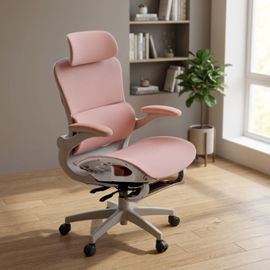Adjustable Headrest <b>High</b> <b>Back</b> Contemporary Steel Ergonomic Mesh Swivel <b>Office</b> <b>Chair</b> for Home Computer Dining Use Pink - Product Image 3