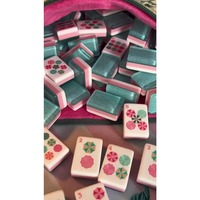 Jeu de Mahjong américain de luxe en acrylique vert et rose, 160 tuiles, motifs Art Déco fleuris, style Cabana Lounge