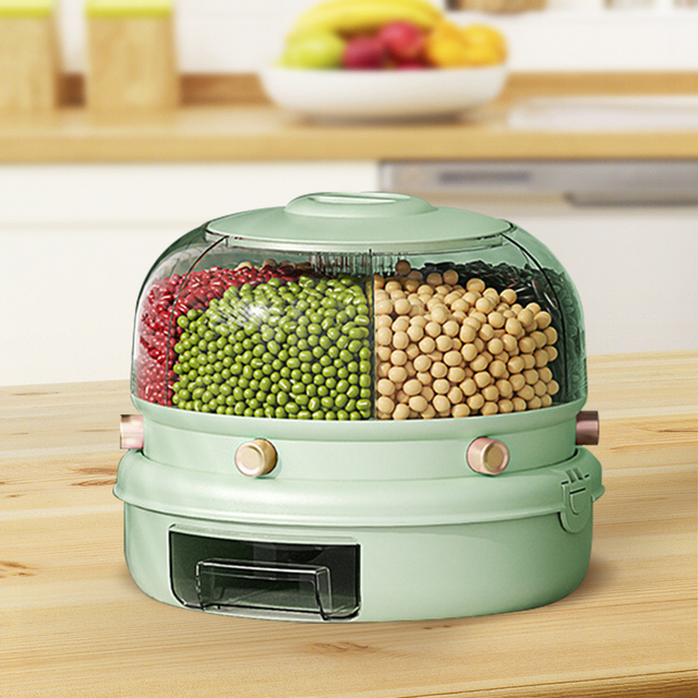 Multi Functional Rotating Rice Box Household Storage Kitchen 6-Grid Grain Dispenser Cereal Container