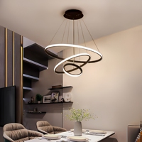 Lustre moderne à LED à 3 anneaux circulaires, luminaire suspendu en acrylique, hauteur réglable, intensité variable, noir et or, pour salon et salle à manger