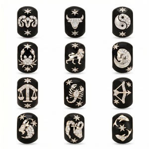 Bijoux personnalisés plaqués or, pendentif charme émail symbole <span class=keywords><strong>du</strong></span> zodiaque, breloque perle <span class=keywords><strong>horoscope</strong></span> céleste en zircon cubique, bijoux de mode - Product Image 3