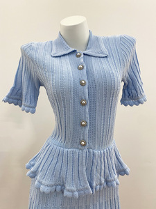 <span class=keywords><strong>Vestido</strong></span> de punto Bettergirl 2026, novedades, color <span class=keywords><strong>azul</strong></span> niebla francés, con volantes en el cuello y encaje con parches. - Product Image 3