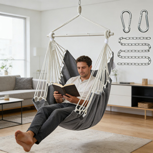 Chaise suspendue robuste <span class=keywords><strong>avec</strong></span> <span class=keywords><strong>repose</strong></span>-<span class=keywords><strong>pieds</strong></span>, barre de support en acier portable, capacité de 500 lb, utilisation intérieure, patio/porche - Product Image 1